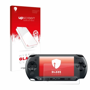 Parte frontale di una confezione del prodotto con il logo del marchio upscreen. Accanto è raffigurato il dispositivo Sony PSP 