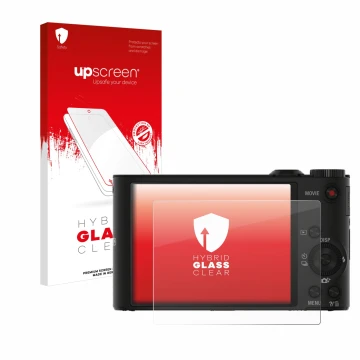 Parte frontale di una confezione del prodotto con il logo del marchio upscreen. Accanto è raffigurato il dispositivo Sony Cybe