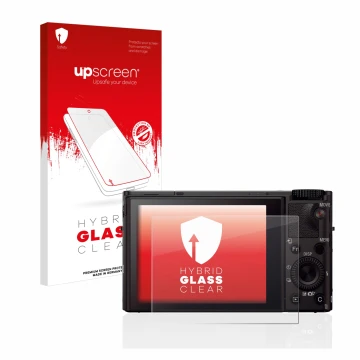 Parte frontale di una confezione del prodotto con il logo del marchio upscreen. Accanto è raffigurato il dispositivo Sony Cybe