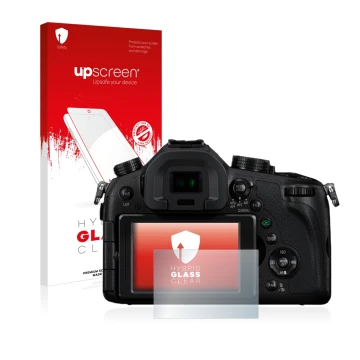 Parte frontale di una confezione del prodotto con il logo del marchio upscreen. Accanto è raffigurato il dispositivo Panasonic