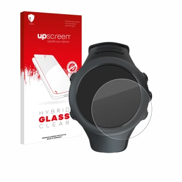 Parte frontale di una confezione del prodotto con il logo del marchio upscreen. Accanto è raffigurato il dispositivo Suunto Am