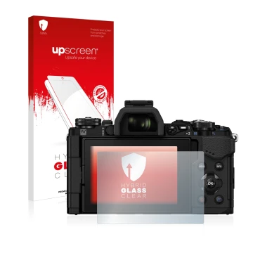 Parte frontale di una confezione del prodotto con il logo del marchio upscreen. Accanto è raffigurato il dispositivo Olympus O