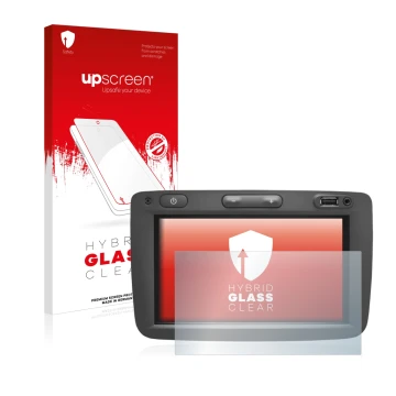 Parte frontale di una confezione del prodotto con il logo del marchio upscreen. Accanto è raffigurato il dispositivo Dacia Med