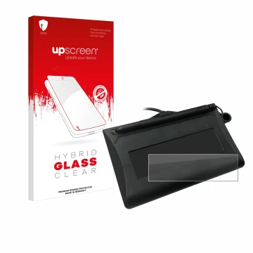 Parte frontale di una confezione del prodotto con il logo del marchio upscreen. Accanto è raffigurato il dispositivo Topaz T-L