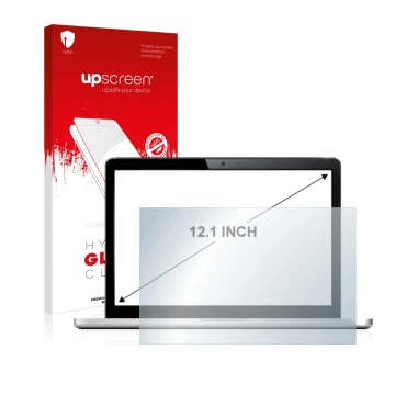 Parte frontale di una confezione del prodotto con il logo del marchio upscreen. Accanto è raffigurato il dispositivo con la re