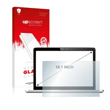 Parte frontale di una confezione del prodotto con il logo del marchio upscreen. Accanto è raffigurato il dispositivo con la re