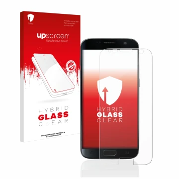 Parte frontale di una confezione del prodotto con il logo del marchio upscreen. Accanto è raffigurato il dispositivo Samsung G