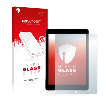 Parte frontale di una confezione del prodotto con il logo del marchio upscreen. Accanto è raffigurato il dispositivo Apple iPa