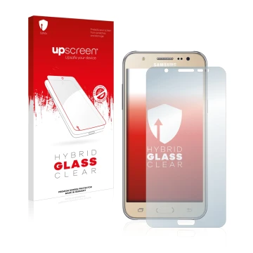 Parte frontale di una confezione del prodotto con il logo del marchio upscreen. Accanto è raffigurato il dispositivo Samsung G