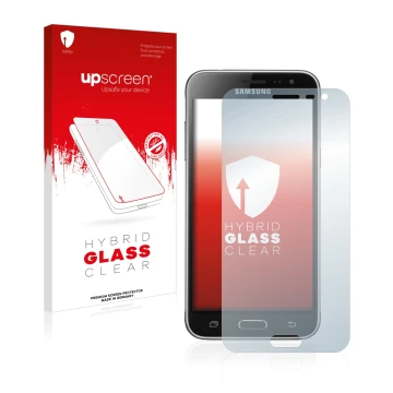 Parte frontale di una confezione del prodotto con il logo del marchio upscreen. Accanto è raffigurato il dispositivo Samsung G