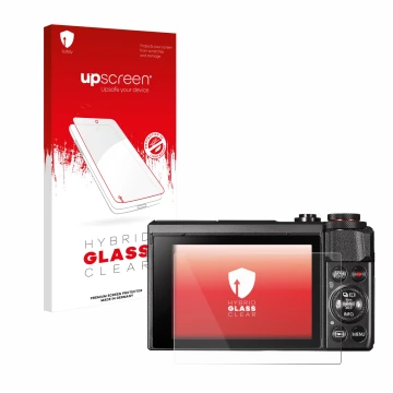 Parte frontale di una confezione del prodotto con il logo del marchio upscreen. Accanto è raffigurato il dispositivo Canon Pow