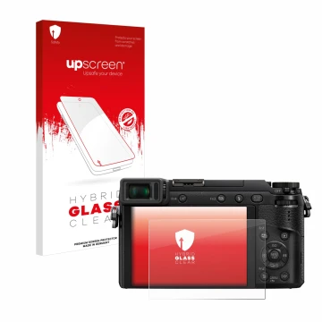 Parte frontale di una confezione del prodotto con il logo del marchio upscreen. Accanto è raffigurato il dispositivo Panasonic