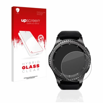 Parte frontale di una confezione del prodotto con il logo del marchio upscreen. Accanto è raffigurato il dispositivo Samsung G