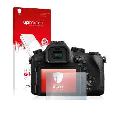 Parte frontale di una confezione del prodotto con il logo del marchio upscreen. Accanto è raffigurato il dispositivo Panasonic