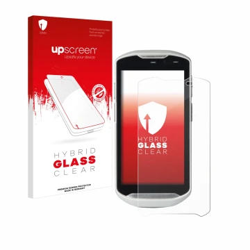 Parte frontale di una confezione del prodotto con il logo del marchio upscreen. Accanto è raffigurato il dispositivo Zebra TC5