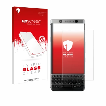Parte frontale di una confezione del prodotto con il logo del marchio upscreen. Accanto è raffigurato il dispositivo BlackBerr