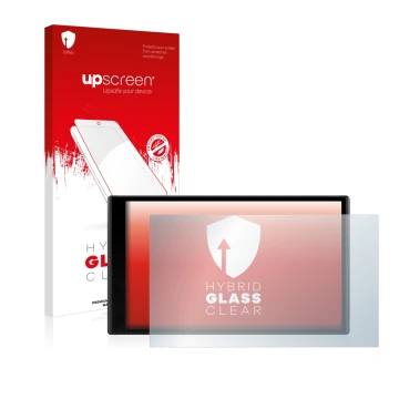 Parte frontale di una confezione del prodotto con il logo del marchio upscreen. Accanto è raffigurato il dispositivo Garmin Dr