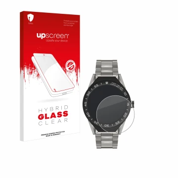 Parte frontale di una confezione del prodotto con il logo del marchio upscreen. Accanto è raffigurato il dispositivo TAG Heuer