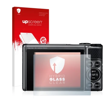 Parte frontale di una confezione del prodotto con il logo del marchio upscreen. Accanto è raffigurato il dispositivo Canon Pow