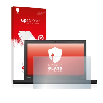 Parte frontale di una confezione del prodotto con il logo del marchio upscreen. Accanto è raffigurato il dispositivo Lenovo Th