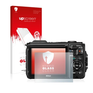 Parte frontale di una confezione del prodotto con il logo del marchio upscreen. Accanto è raffigurato il dispositivo Canon EOS