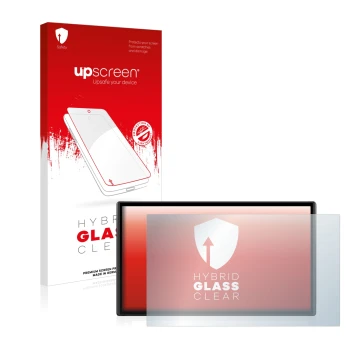 Parte frontale di una confezione del prodotto con il logo del marchio upscreen. Accanto è raffigurato il dispositivo Garmin Dr