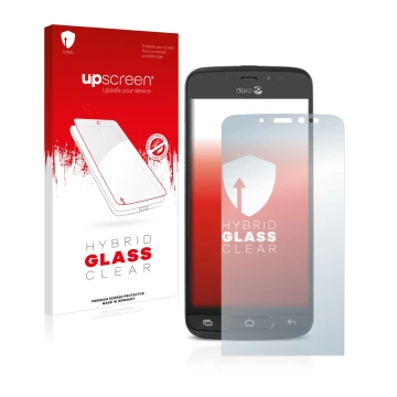 Parte frontale di una confezione del prodotto con il logo del marchio upscreen. Accanto è raffigurato il dispositivo Doro 8040