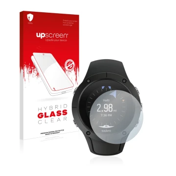Parte frontale di una confezione del prodotto con il logo del marchio upscreen. Accanto è raffigurato il dispositivo Suunto Sp