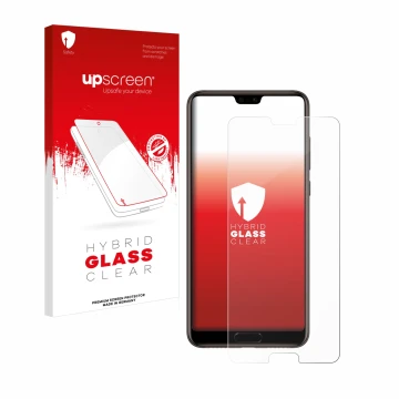 Parte frontale di una confezione del prodotto con il logo del marchio upscreen. Accanto è raffigurato il dispositivo Huawei P2