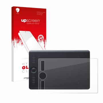 Parte frontale di una confezione del prodotto con il logo del marchio upscreen. Accanto è raffigurato il dispositivo Wacom Int
