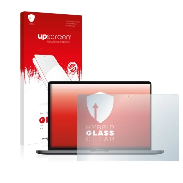 Parte frontale di una confezione del prodotto con il logo del marchio upscreen. Accanto è raffigurato il dispositivo Apple Mac