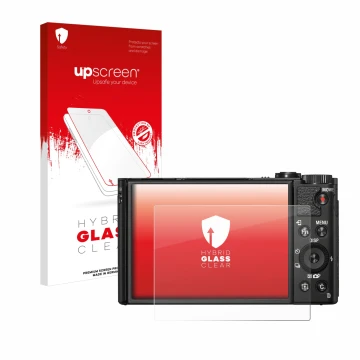 Parte frontale di una confezione del prodotto con il logo del marchio upscreen. Accanto è raffigurato il dispositivo Sony Cybe