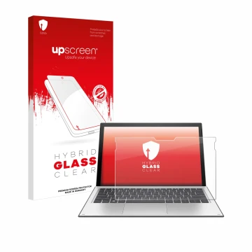 Parte frontale di una confezione del prodotto con il logo del marchio upscreen. Accanto è raffigurato il dispositivo HP Elite 