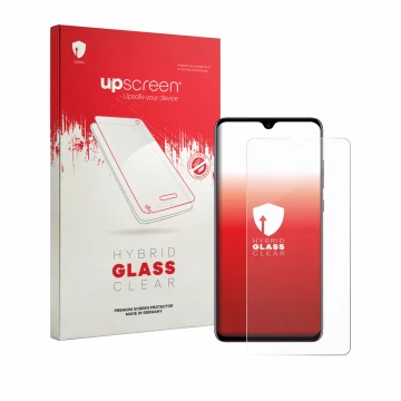 Parte frontale di una confezione del prodotto con il logo del marchio upscreen. Accanto è raffigurato il dispositivo Huawei Ma