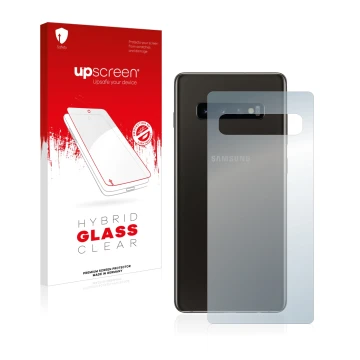 Parte frontale di una confezione del prodotto con il logo del marchio upscreen. Accanto è raffigurato il dispositivo Samsung G