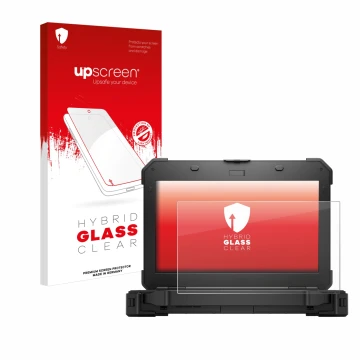 Parte frontale di una confezione del prodotto con il logo del marchio upscreen. Accanto è raffigurato il dispositivo Dell Lati