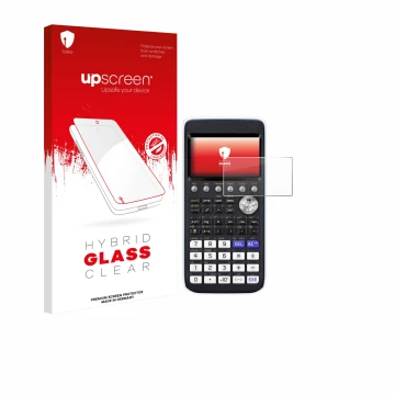 Parte frontale di una confezione del prodotto con il logo del marchio upscreen. Accanto è raffigurato il dispositivo Casio FX-