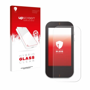 Parte frontale di una confezione del prodotto con il logo del marchio upscreen. Accanto è raffigurato il dispositivo Garmin Ap