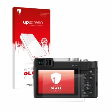 Parte frontale di una confezione del prodotto con il logo del marchio upscreen. Accanto è raffigurato il dispositivo Panasonic