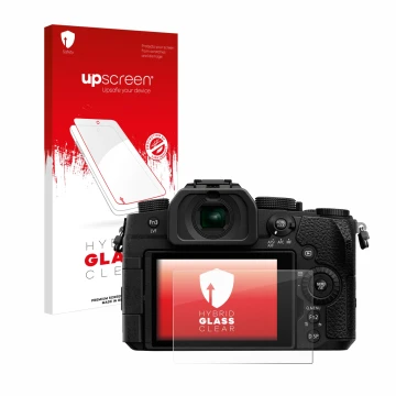 Parte frontale di una confezione del prodotto con il logo del marchio upscreen. Accanto è raffigurato il dispositivo Panasonic