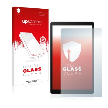 Parte frontale di una confezione del prodotto con il logo del marchio upscreen. Accanto è raffigurato il dispositivo Samsung G