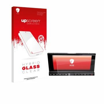 Parte frontale di una confezione del prodotto con il logo del marchio upscreen. Accanto è raffigurato il dispositivo DS 7 Cros