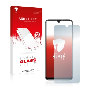 Parte frontale di una confezione del prodotto con il logo del marchio upscreen. Accanto è raffigurato il dispositivo Xiaomi Mi