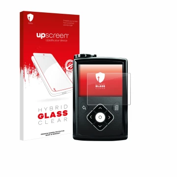 Parte frontale di una confezione del prodotto con il logo del marchio upscreen. Accanto è raffigurato il dispositivo Medtronic