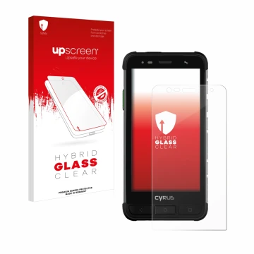 Parte frontale di una confezione del prodotto con il logo del marchio upscreen. Accanto è raffigurato il dispositivo Cyrus CS4