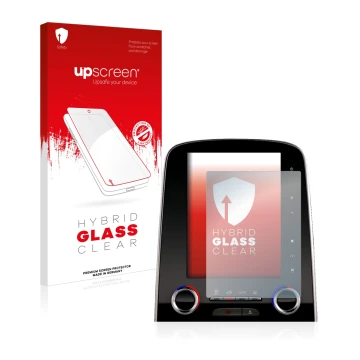 Parte frontale di una confezione del prodotto con il logo del marchio upscreen. Accanto è raffigurato il dispositivo Renault S