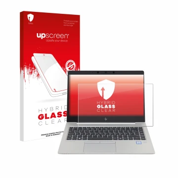 Parte frontale di una confezione del prodotto con il logo del marchio upscreen. Accanto è raffigurato il dispositivo HP EliteB