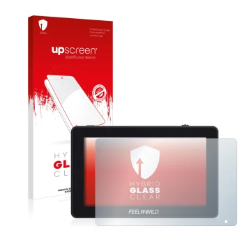 Parte frontale di una confezione del prodotto con il logo del marchio upscreen. Accanto è raffigurato il dispositivo Feelworld