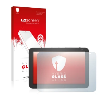 Parte frontale di una confezione del prodotto con il logo del marchio upscreen. Accanto è raffigurato il dispositivo Amazon Ec