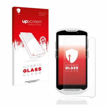 Parte frontale di una confezione del prodotto con il logo del marchio upscreen. Accanto è raffigurato il dispositivo Zebra TC5